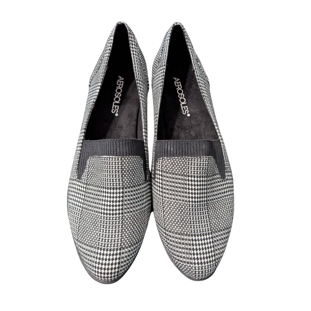 👞 Aerosoles 7.5 Comfortable Glen Plaid Loafers Pointed Toe Flats Black White
